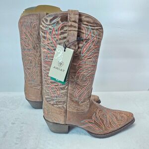 NEW Ariat Round up J toe Cowboy Boots Turquoise Embroidery #10018621 womans 6.5B
